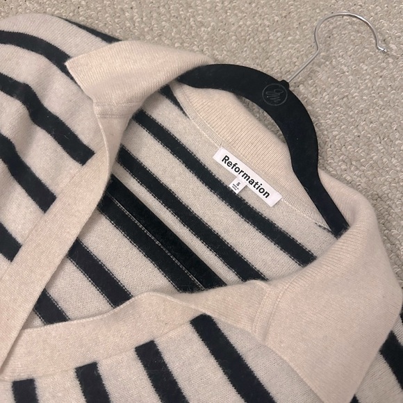 Reformation Doreen Cashmere Polo Mini Dress, Size: Small, Gossamer Black Stripe - Picture 6 of 10